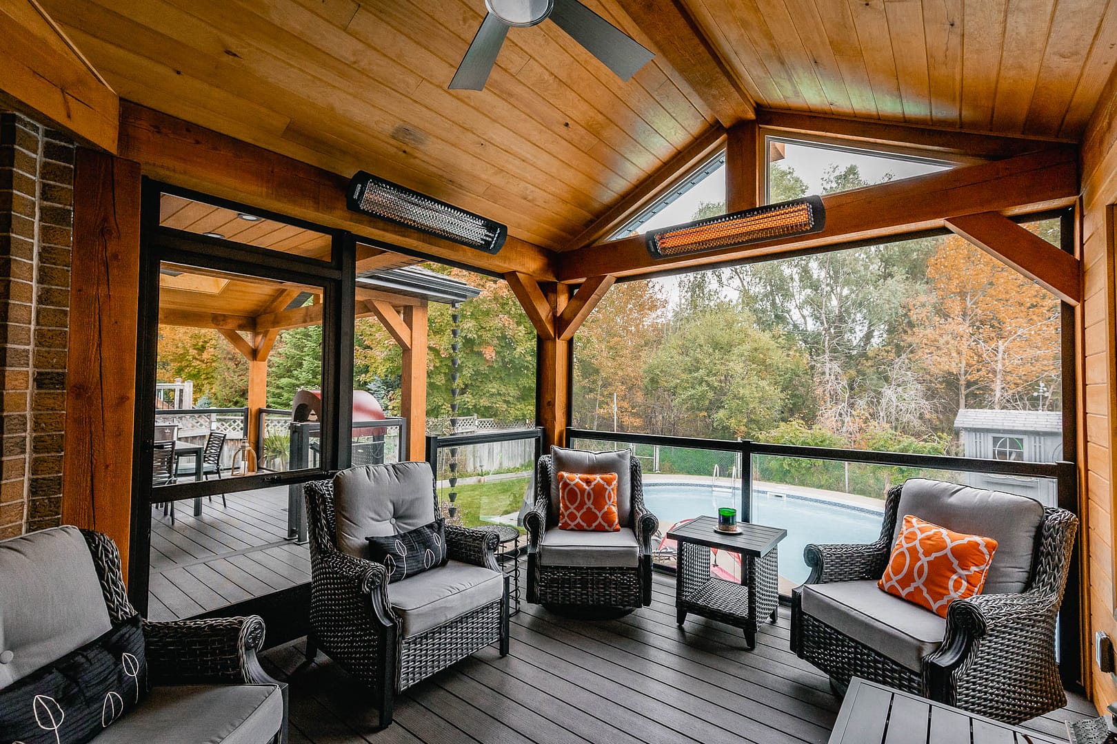 Backyard patio and pool area landscape design renovation by Tumber and Associates in Orangeville