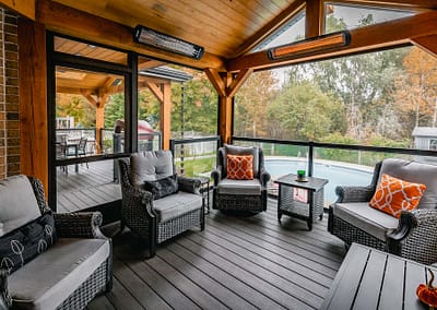 Backyard patio and pool area landscape design renovation by Tumber and Associates in Orangeville